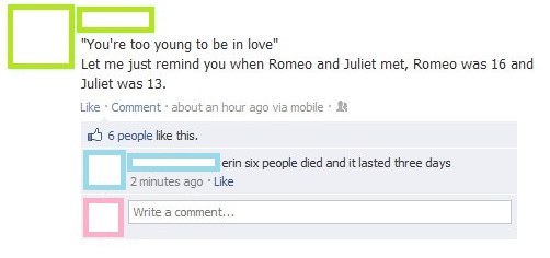 When Erin found out the plot of Romeo and Juliet: