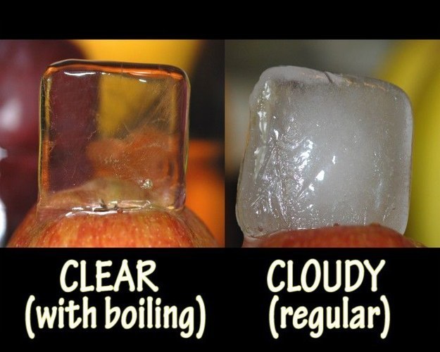 If you boil your water before you freeze it, you'll have crystal-clear ice cubes.