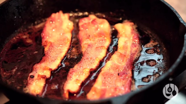 Adding a bit of water to your pan will keep your bacon from splattering too much.