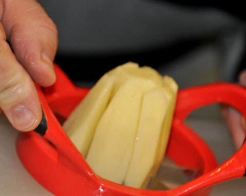 Here's something I bet you never considered: You can use an apple slicer to make fry-sized slices of potato.